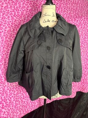 Vintage Vertigo Paris Black Swing Jacket Cropped Trench Style Retro Chic Sz XL